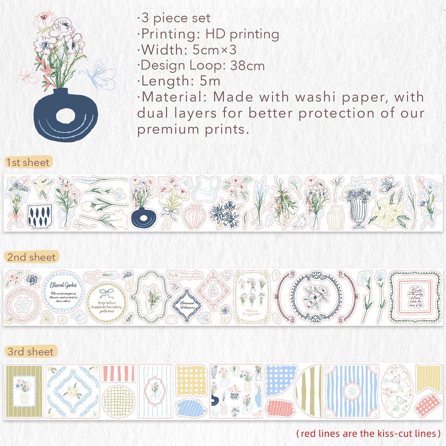 Doodle & Vine Washi Tape Sticker Set