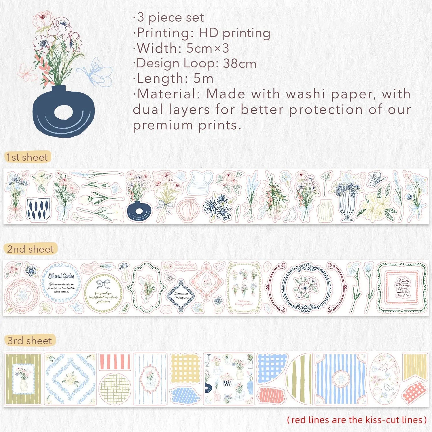Doodle & Vine Washi Tape Sticker Set The Washi Tape Shop