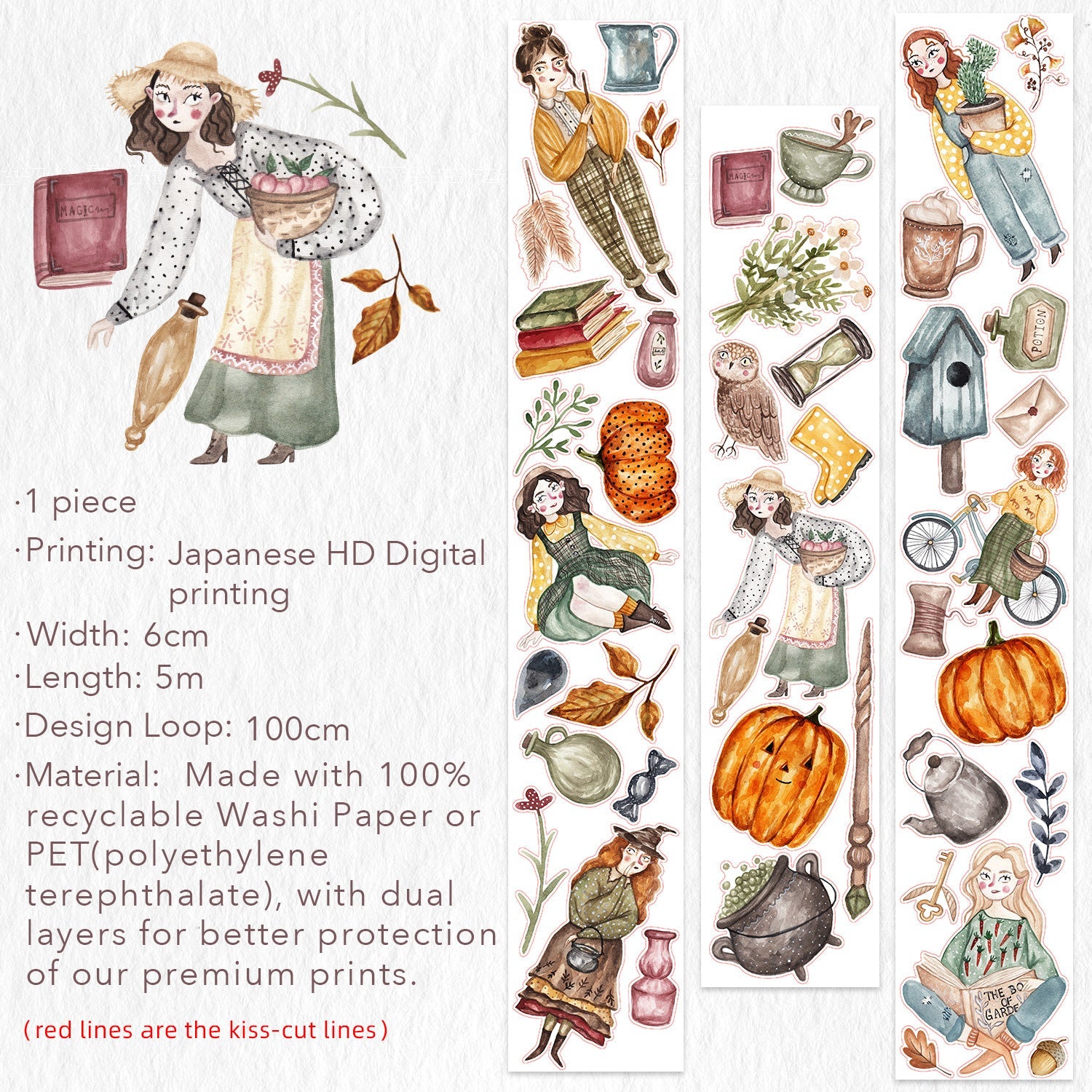 Pre-cut Autumn Enchantment Wide Washi/PET Tape