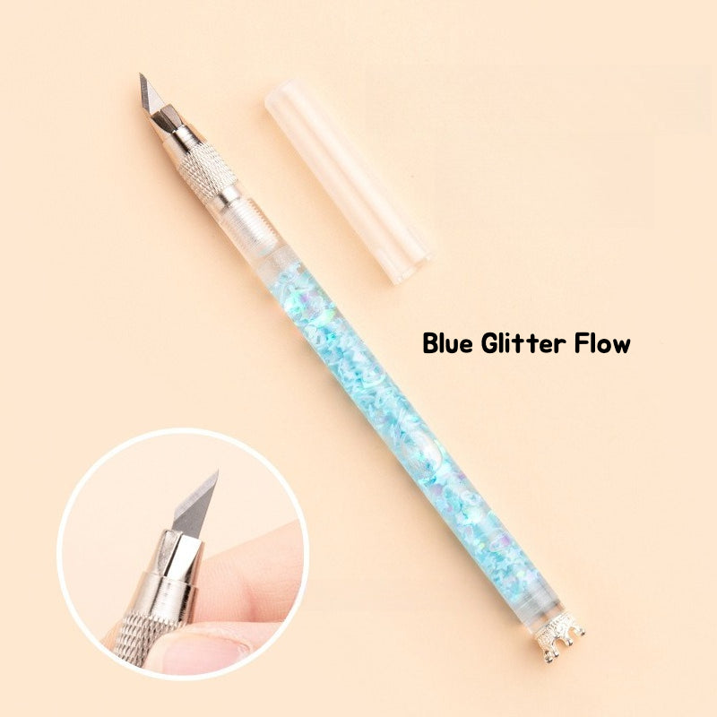 Shimmering Sands Hobby Knife GleamFlow Craft Knife | Liquid Sand Pen Cutter for Journaling & DIY Crafts – 22mm Blade, 130mm Handle