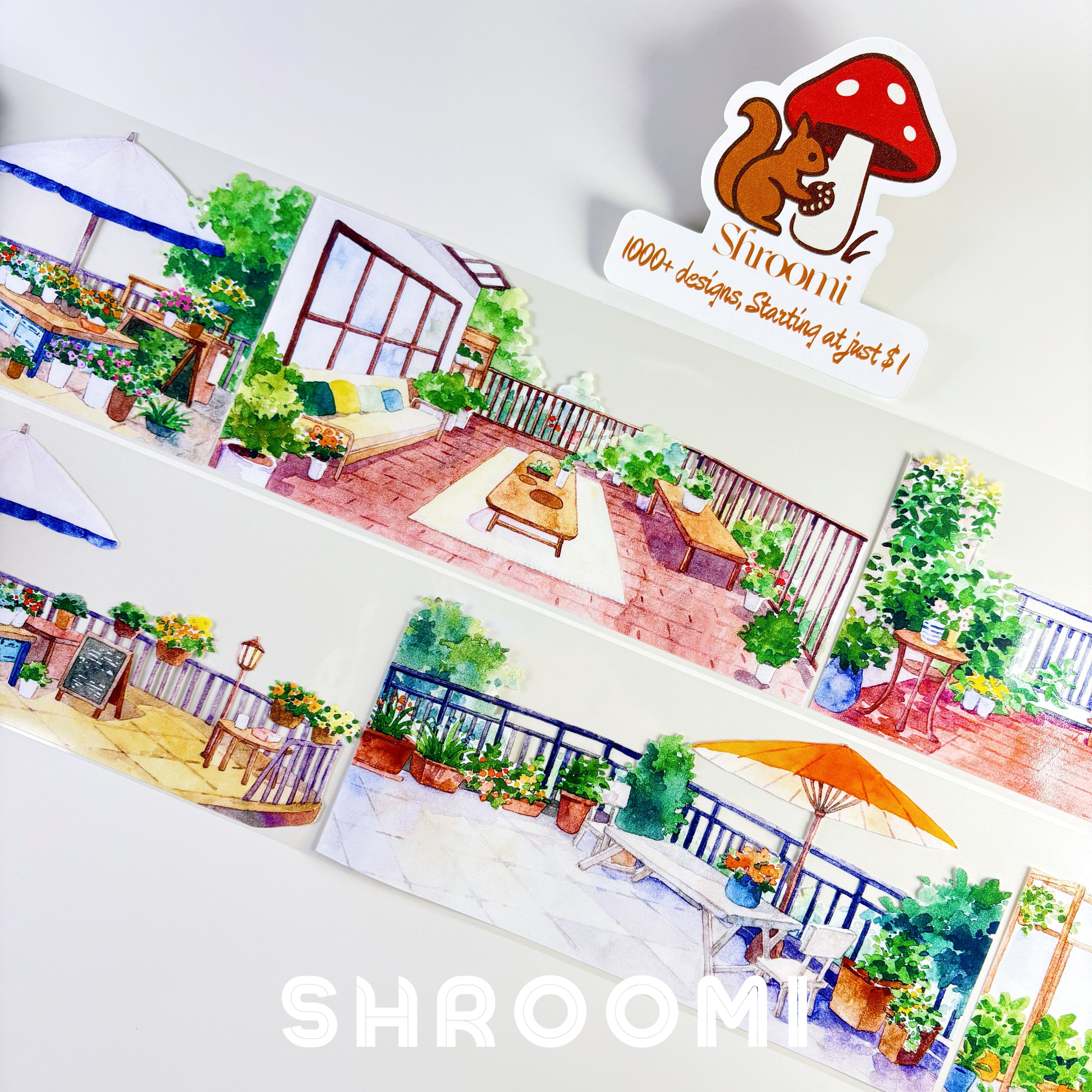 Rooftop Garden PET Tape Sunny Terrace Cafe PET Tape | Cozy Outdoor Garden Washi Tape | Balcony Life Decorative Tape