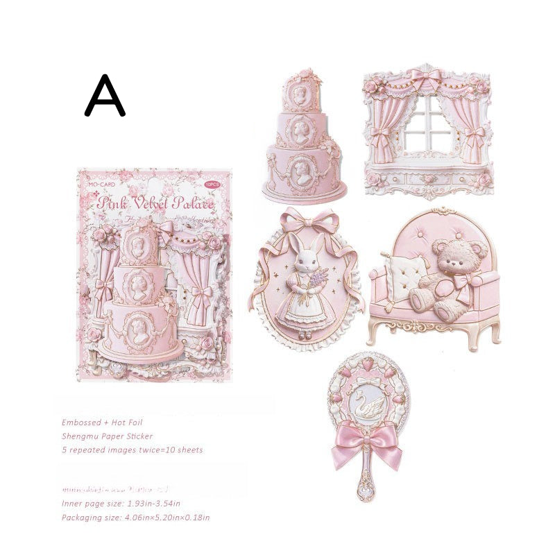 Pastel rococo embossed collage sticker cards with ornate furniture, mirrors, bows, and frame accents - image 5