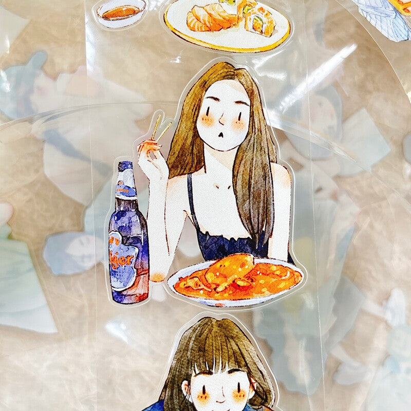 Foodie Girls PET Tape with illustrated girls enjoying food and drinks