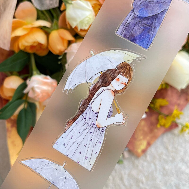 Rainy Day Girls PET Tape with illustrated girls and umbrellas