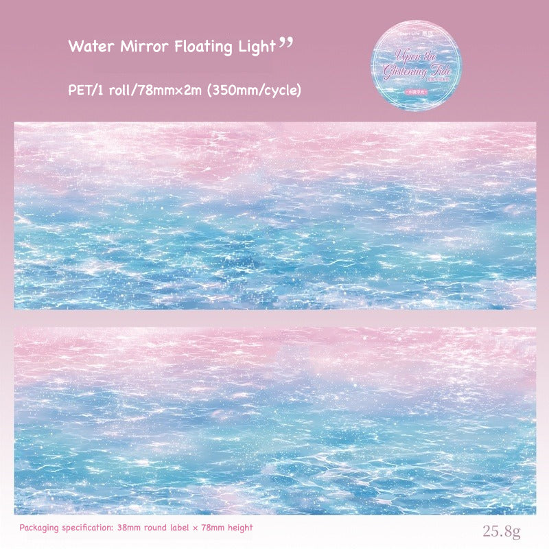 Mirror Water Float – calm reflective water surface, blue and white, PET journal tape