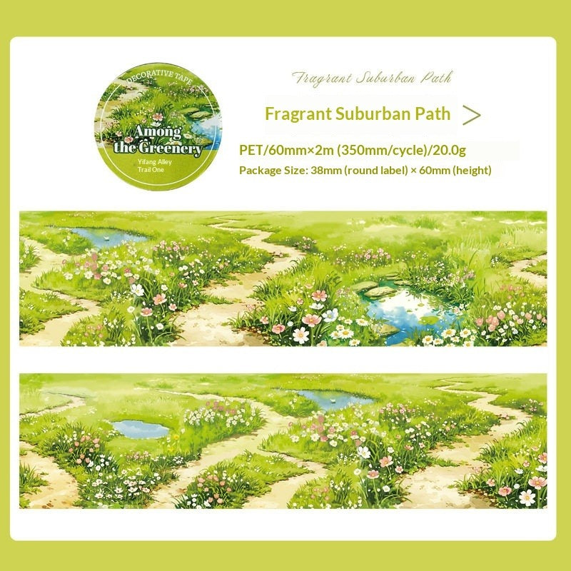 Lush Green Meadow variant – soft green grass field watercolor, 60mm PET decorative tape