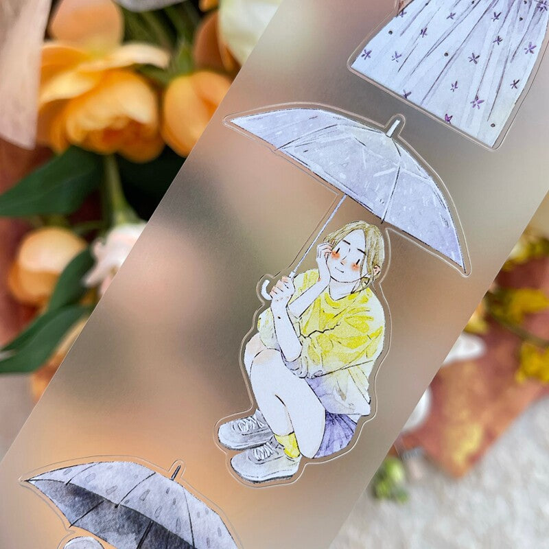 Rainy Day Girls PET Tape with illustrated girls and umbrellas