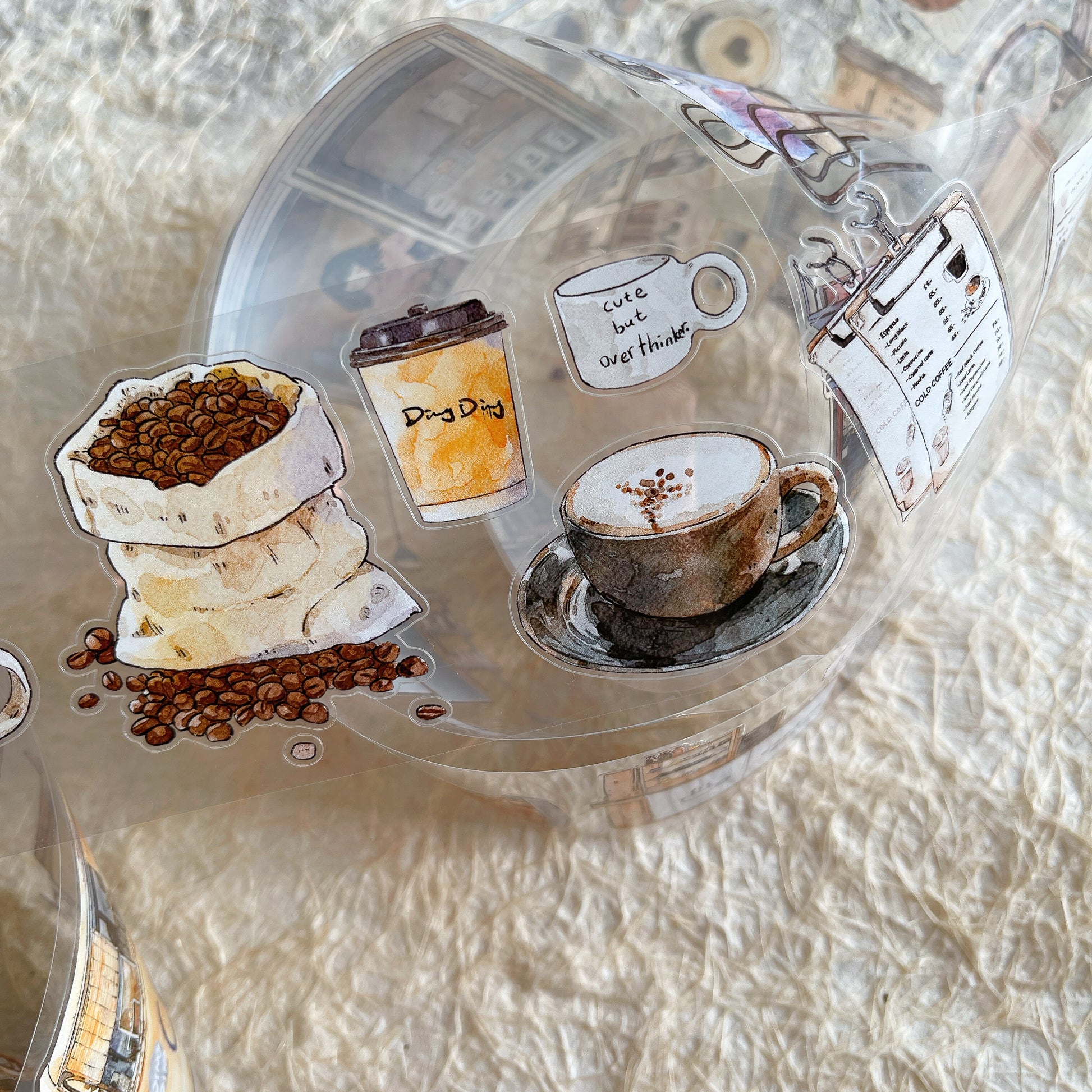 Coffee Time PET Tape with vintage coffee and typewriter illustrations
