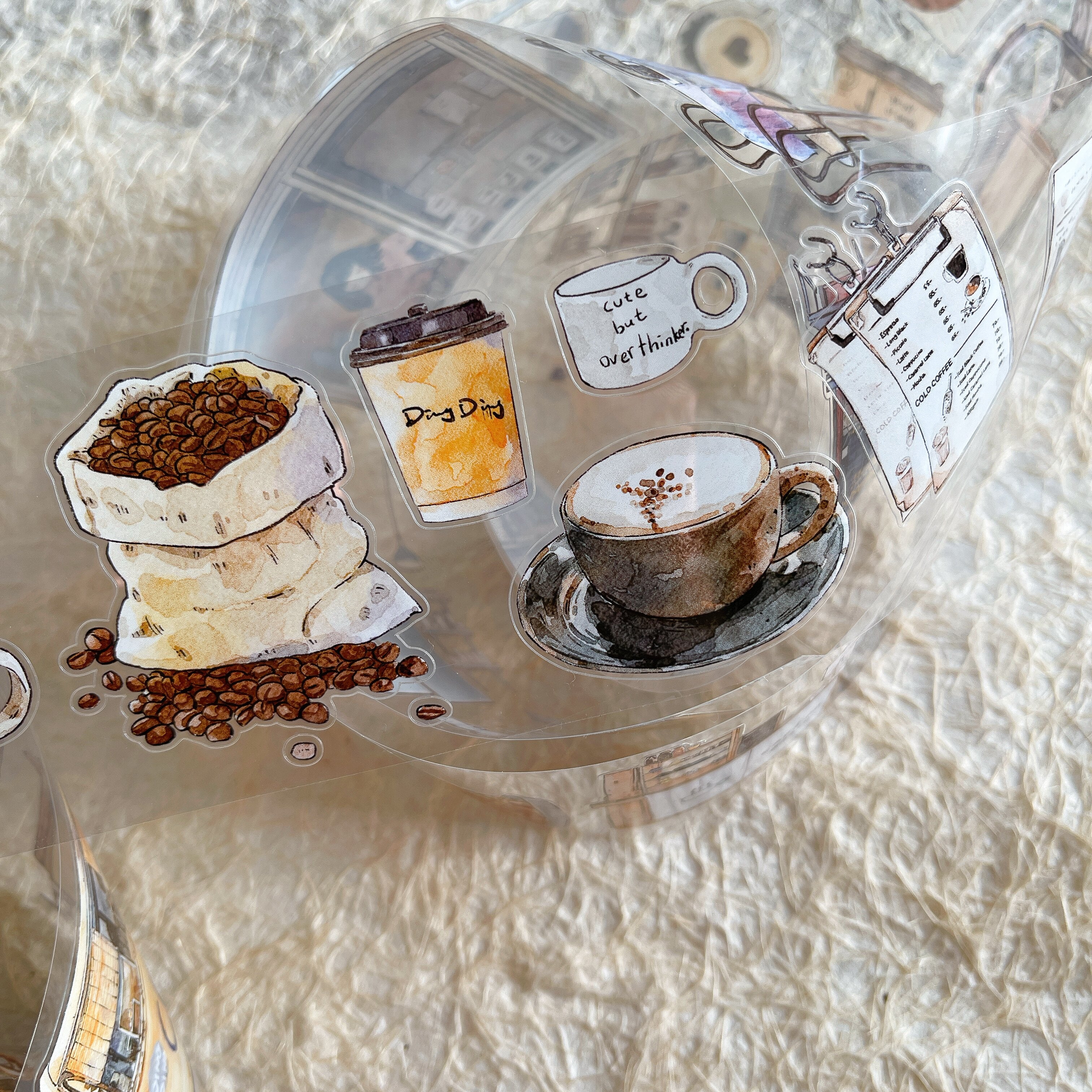Coffee Time PET Tape with vintage coffee and typewriter illustrations