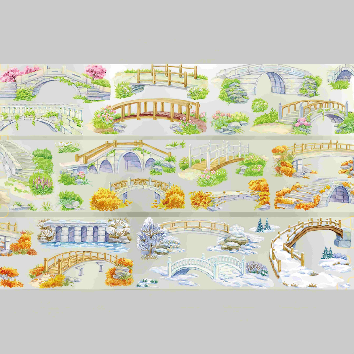 Design from the 10-piece Autumn Town & Garden Collection decorative tape, featuring an autumn townscape motif