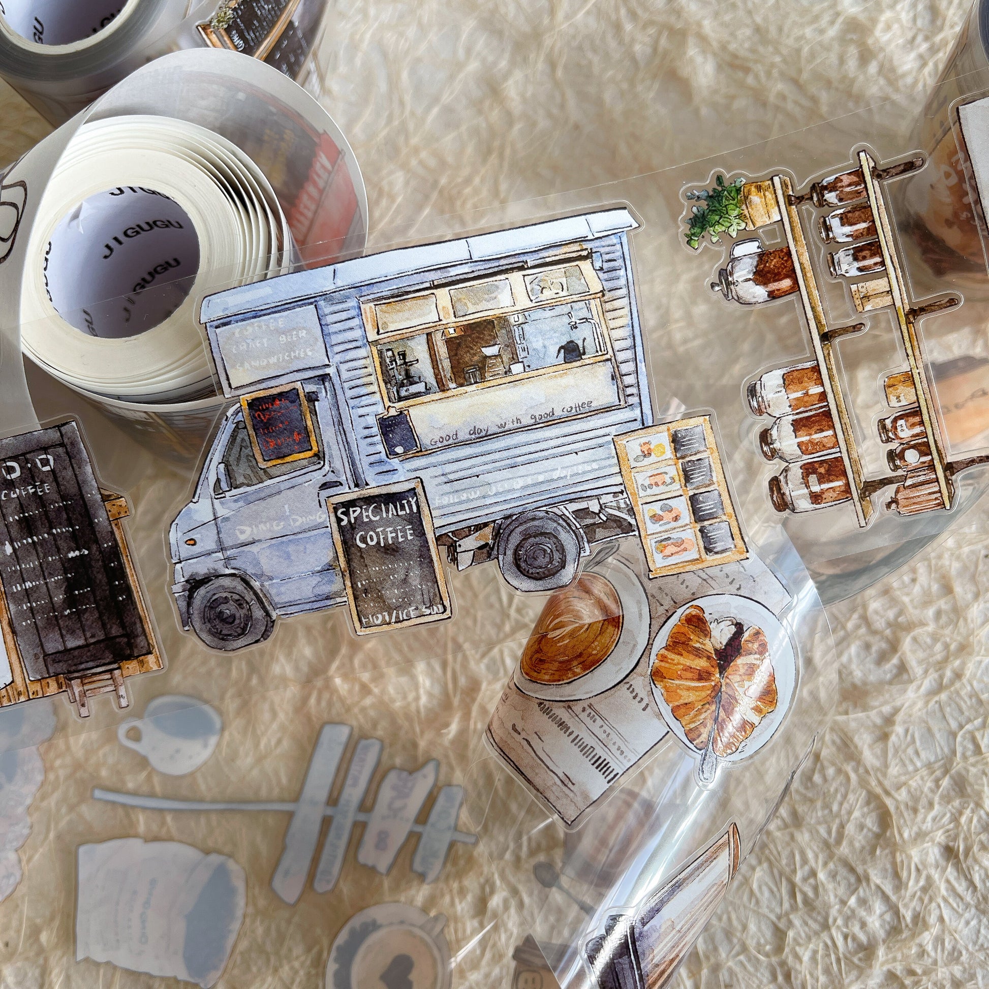 Coffee Time PET Tape with vintage coffee and typewriter illustrations