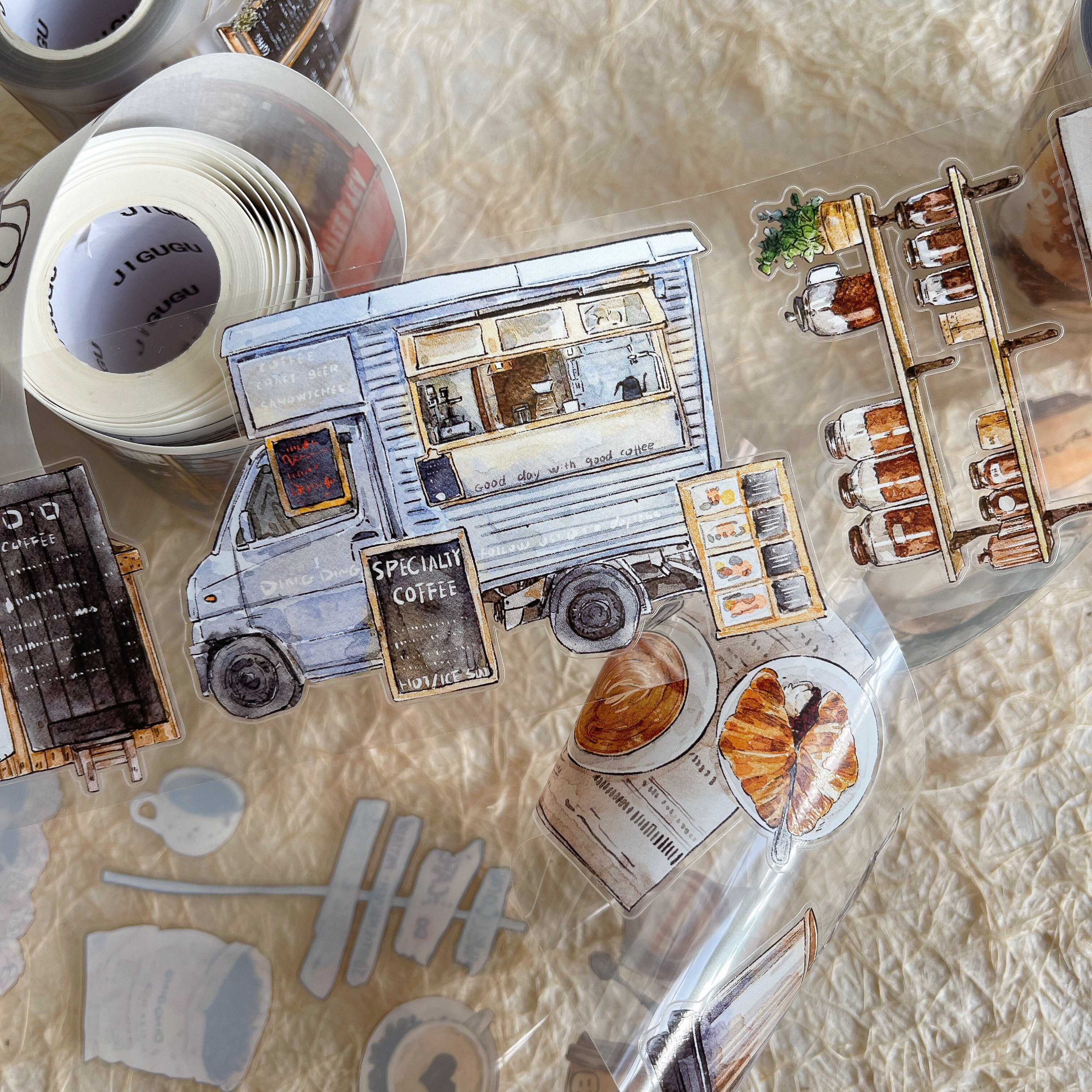Coffee Time PET Tape with vintage coffee and typewriter illustrations