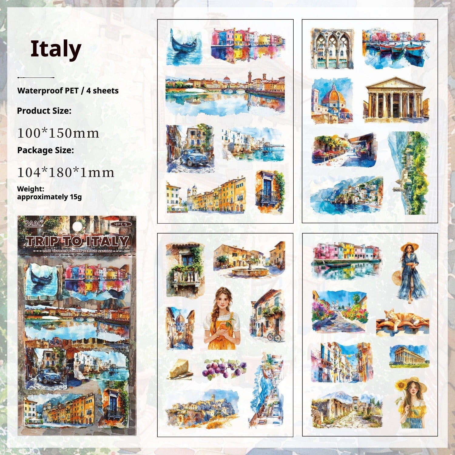 Trip to the World – Illustrated City Die-Cut Sticker Pack by Country