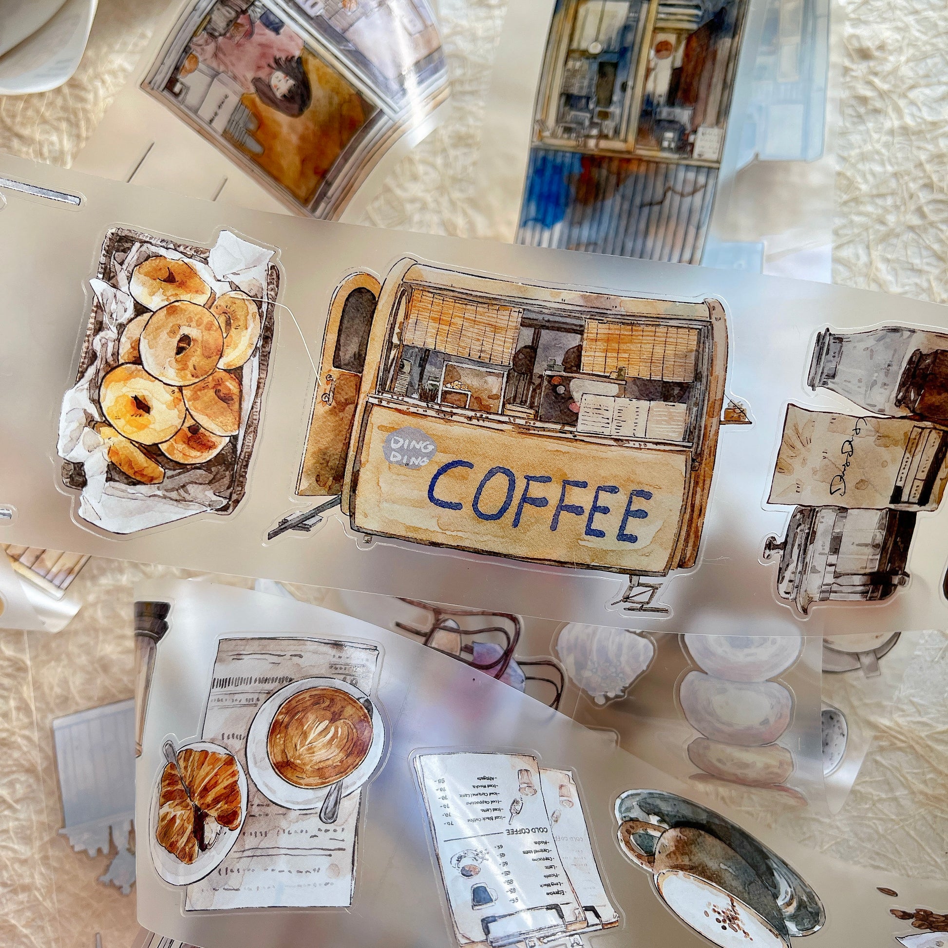 Coffee Time PET Tape with vintage coffee and typewriter illustrations