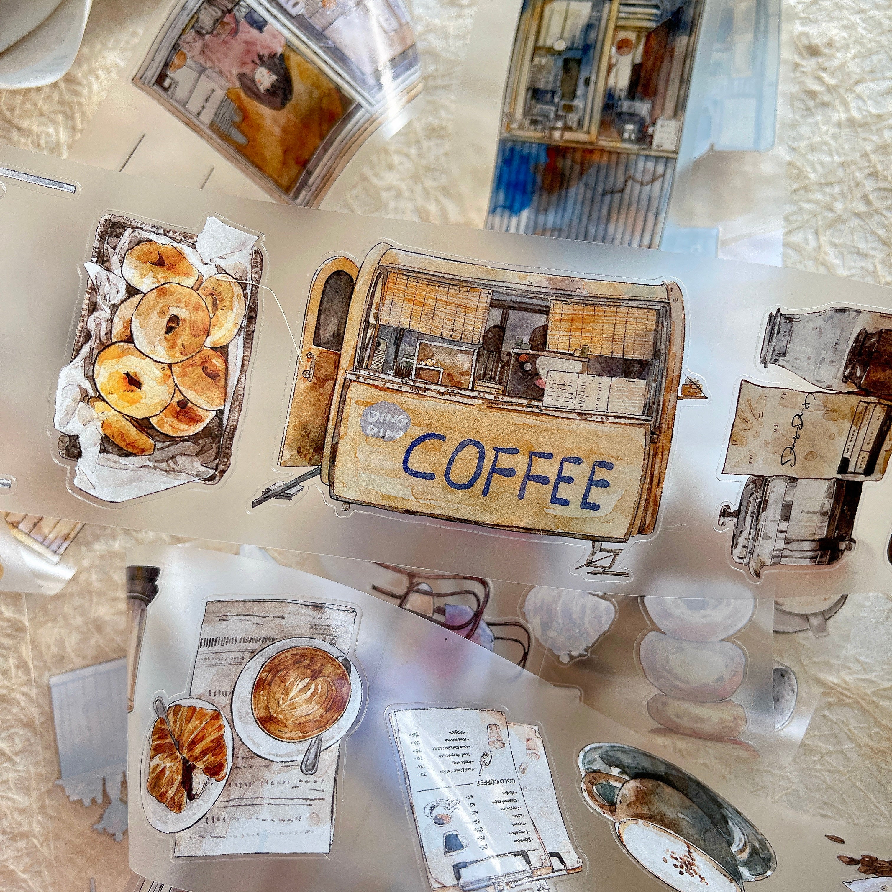 Coffee Time PET Tape with vintage coffee and typewriter illustrations