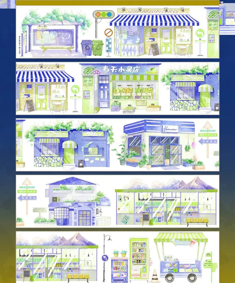 Street Corner Shop PET Tape Street Corner Shop Shell Gloss Tape | Hand-Drawn Scenery Tape