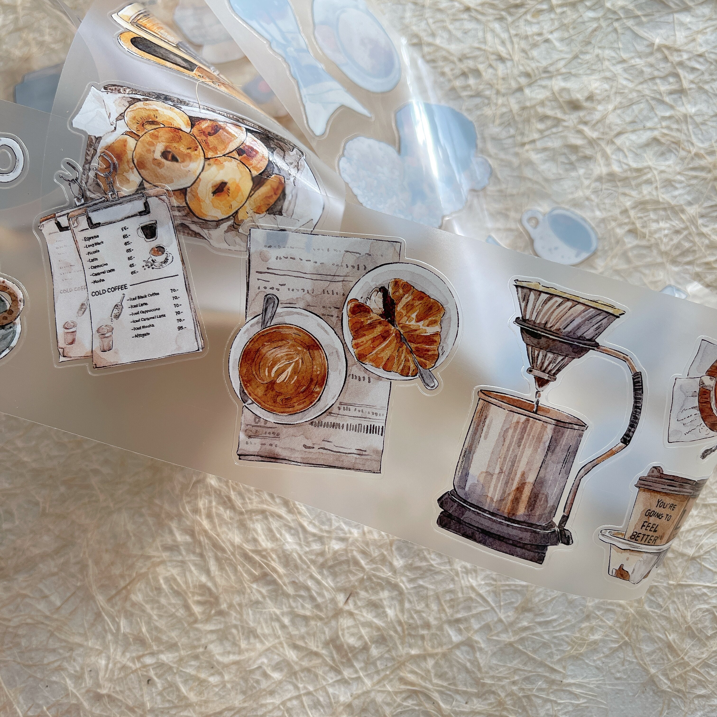 Coffee Time PET Tape with vintage coffee and typewriter illustrations