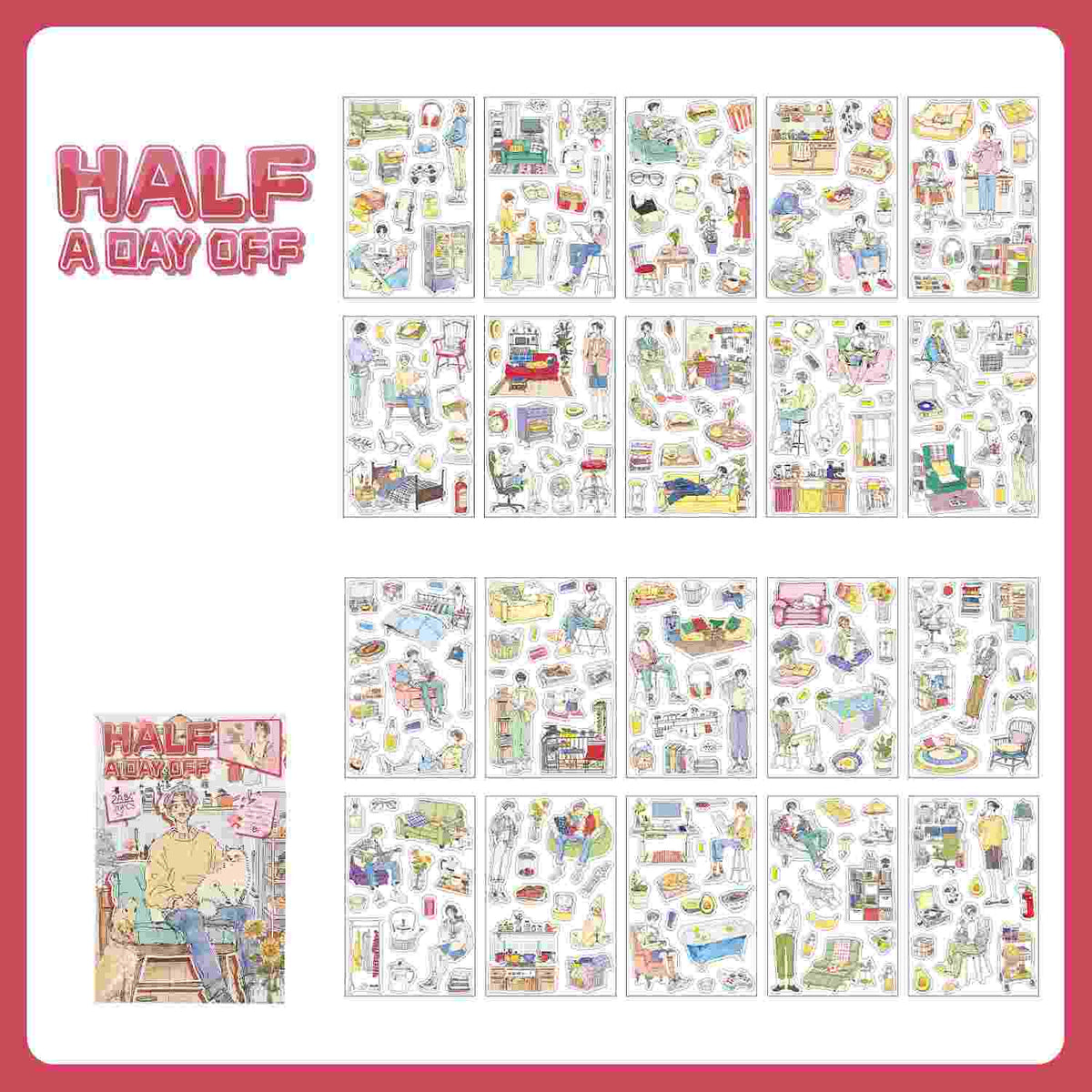 Stickers of travel items: luggage, camera, and passport