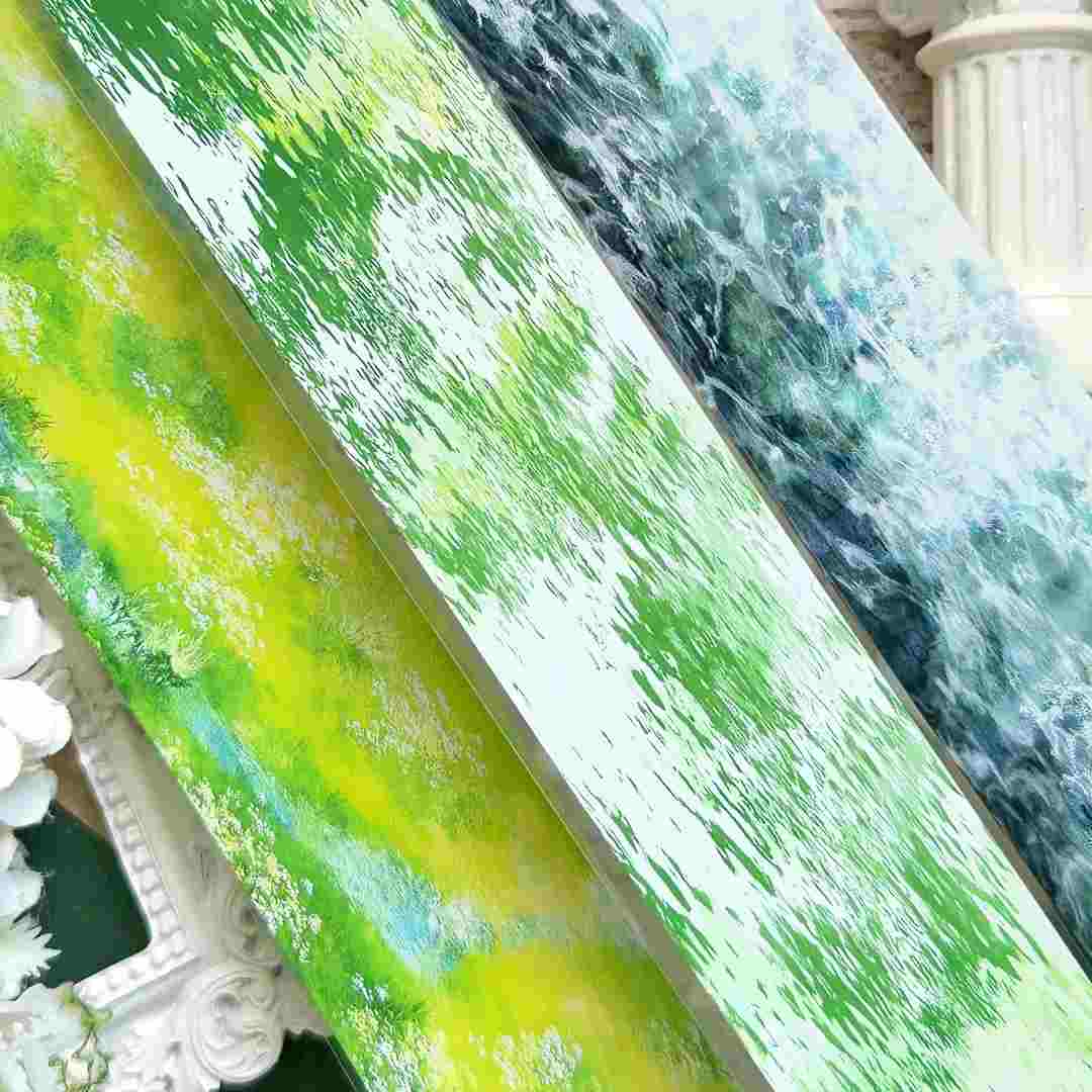 River Water PET Tape Collection – green algae-tinted water design next to a blue-teal rippling water design