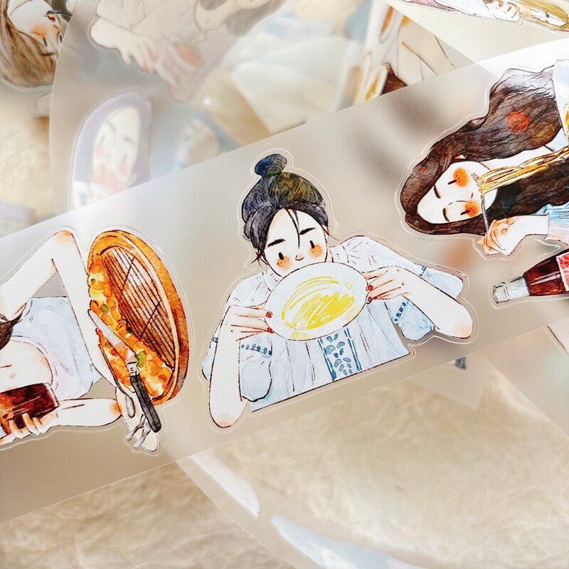 Foodie Girls PET Tape with illustrated girls enjoying food and drinks