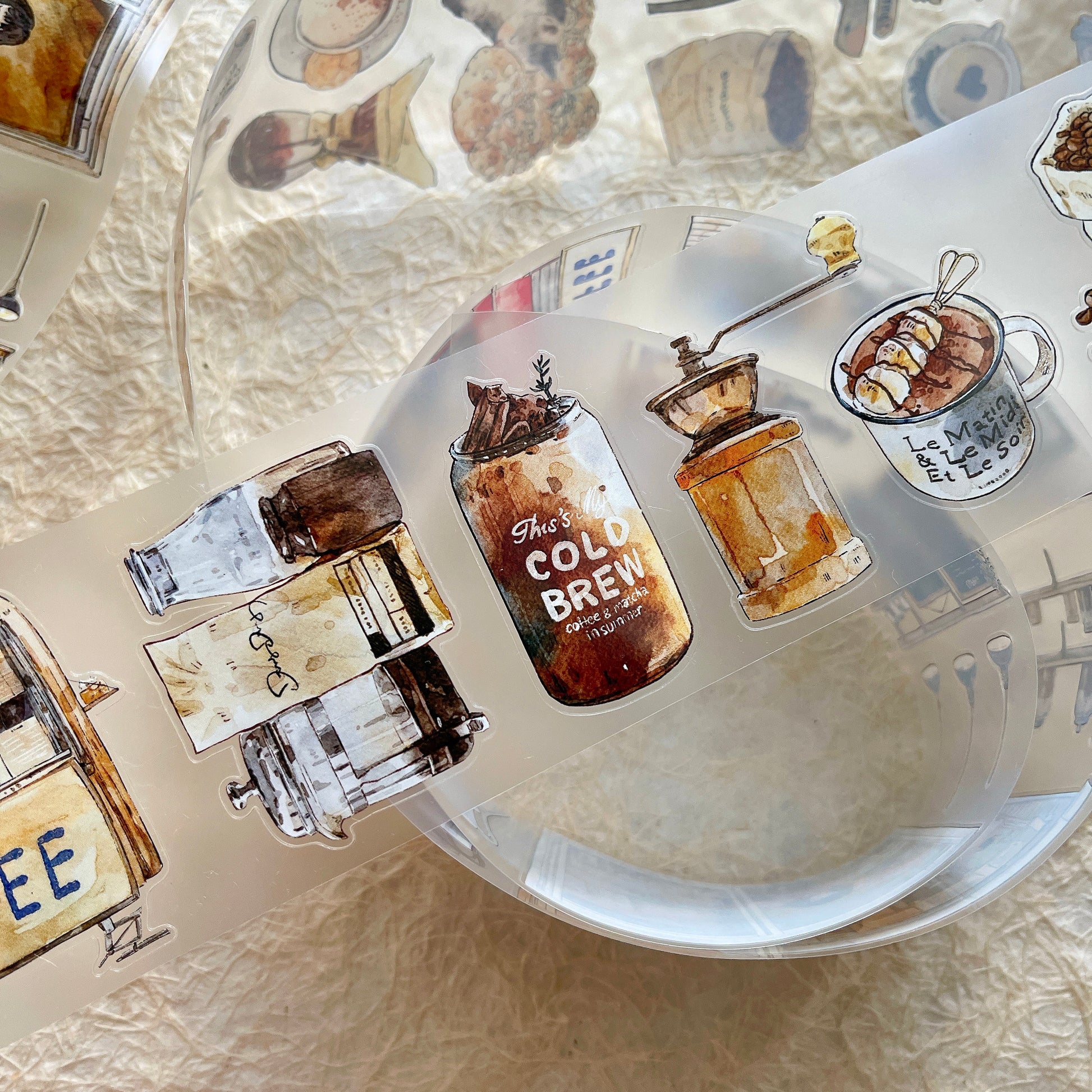 Coffee Time PET Tape with vintage coffee and typewriter illustrations