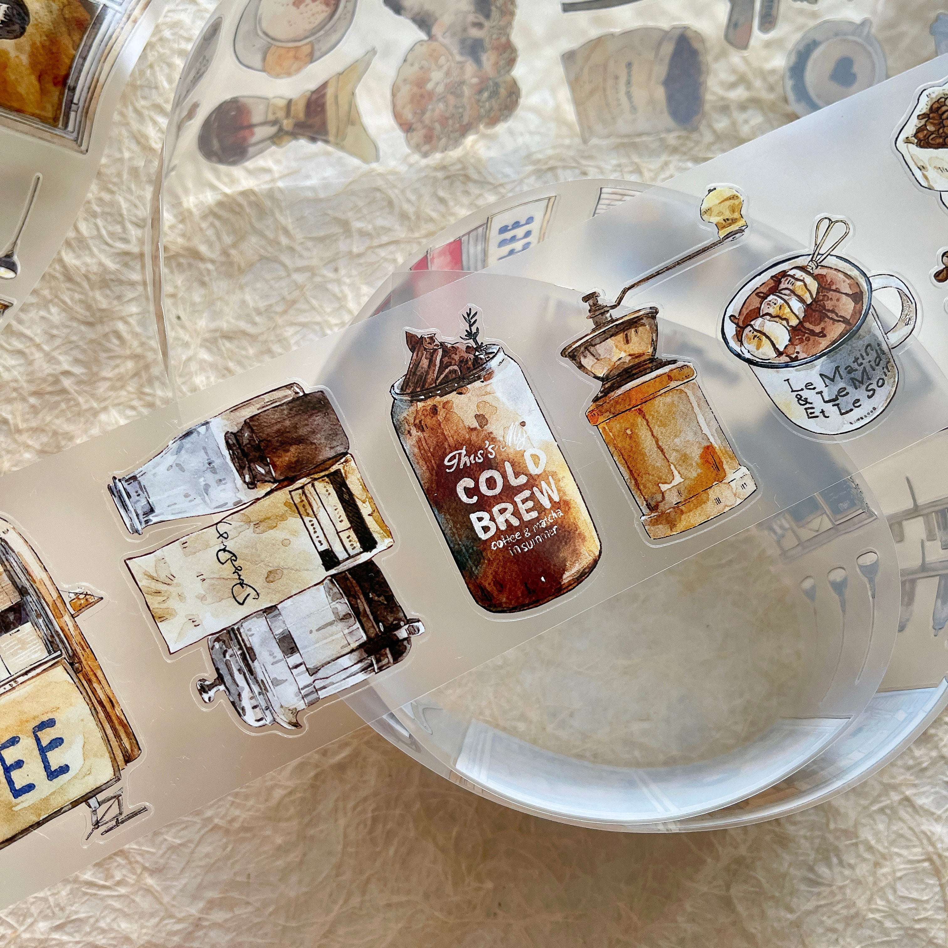Coffee Time PET Tape with vintage coffee and typewriter illustrations