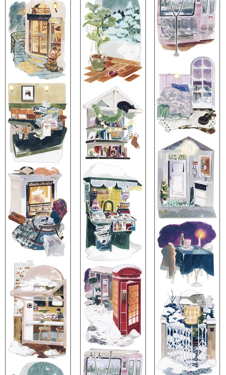 Winter Wonderland hand-drawn PET tape with winter scenes and snowmen for scrapbooking