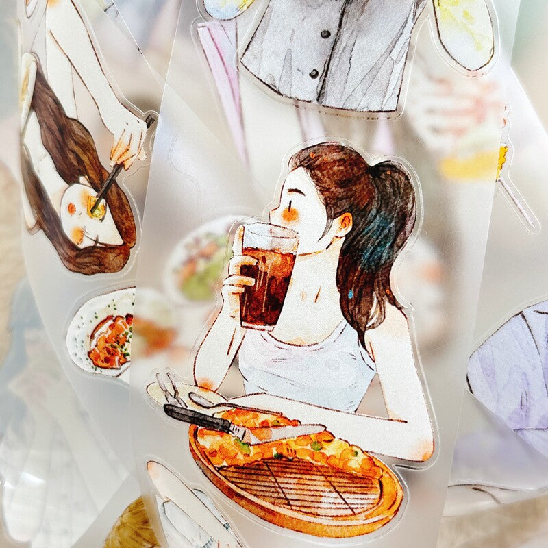 Foodie Girls PET Tape with illustrated girls enjoying food and drinks