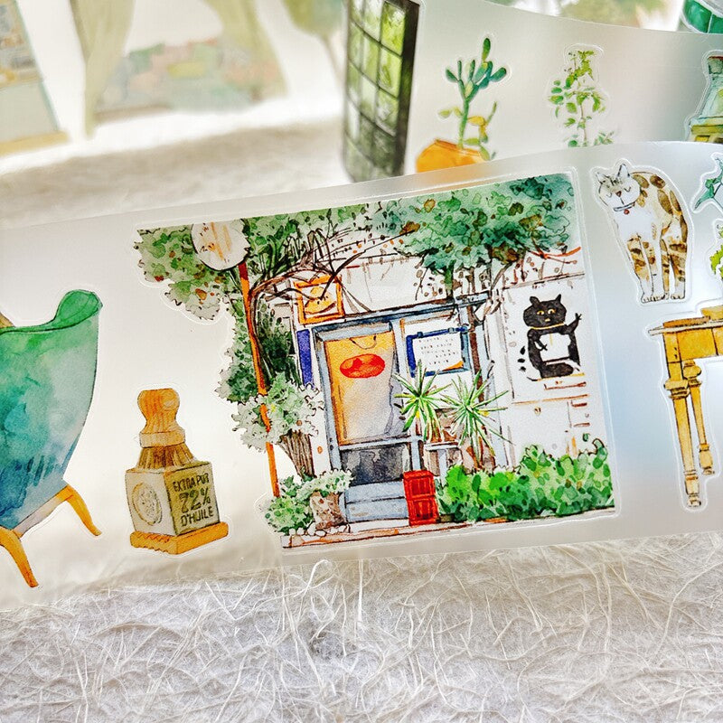 Greenery Home PET Tape with plants and interior decor illustrations