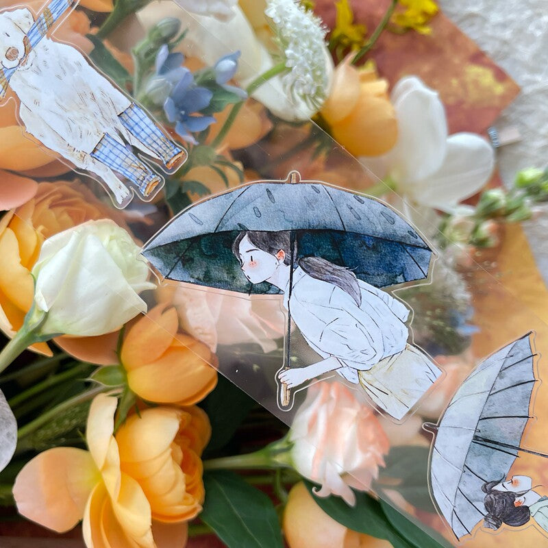 Rainy Day Girls PET Tape with illustrated girls and umbrellas