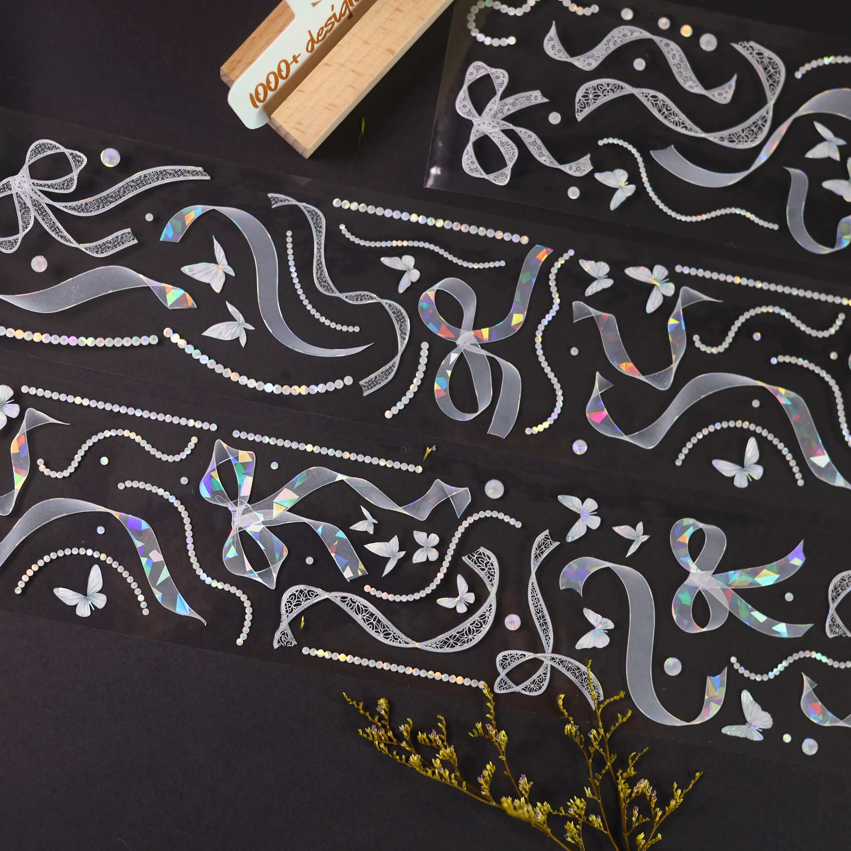Perlen-Spitze PET Klebeband 6cm×1m | Holografisches Band & Schmetterlings-Akzent