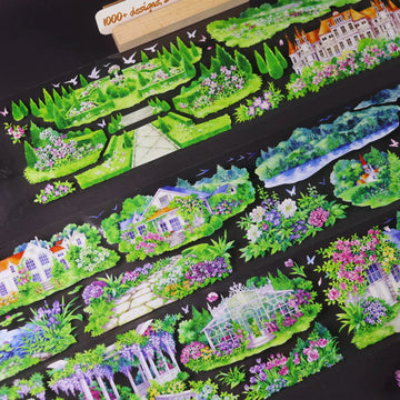 Englisches Herrenhausgarten PET Tape 8.5cm×5m | Anwesen & Botanische Szenen in Aquarell