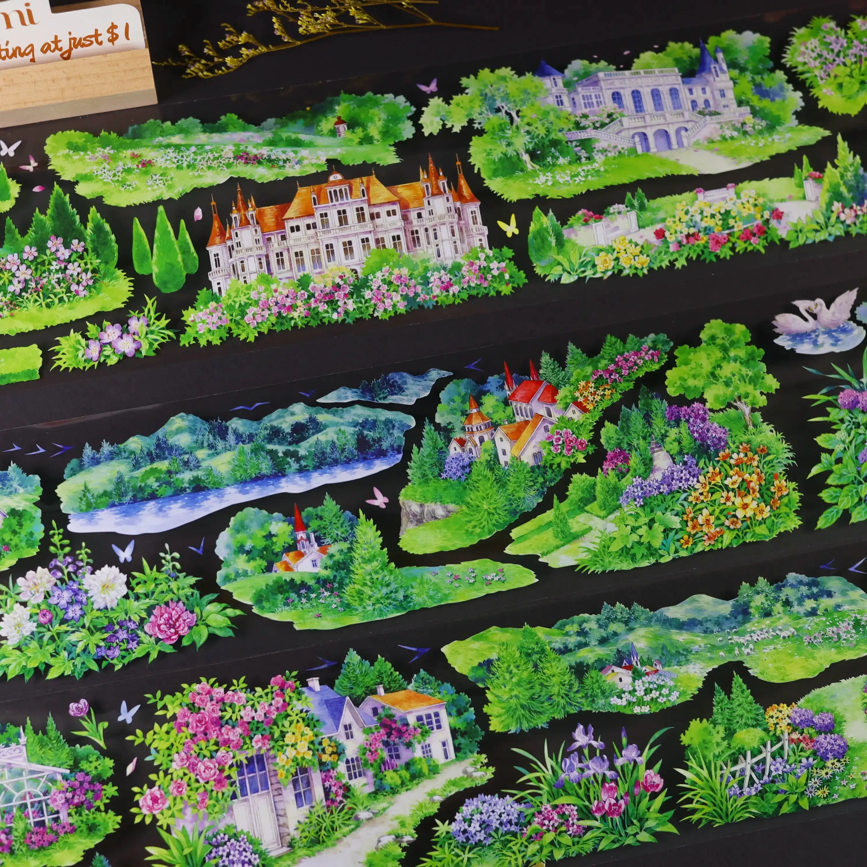 Englisches Herrenhausgarten PET Tape 8.5cm×5m | Anwesen & Botanische Szenen in Aquarell