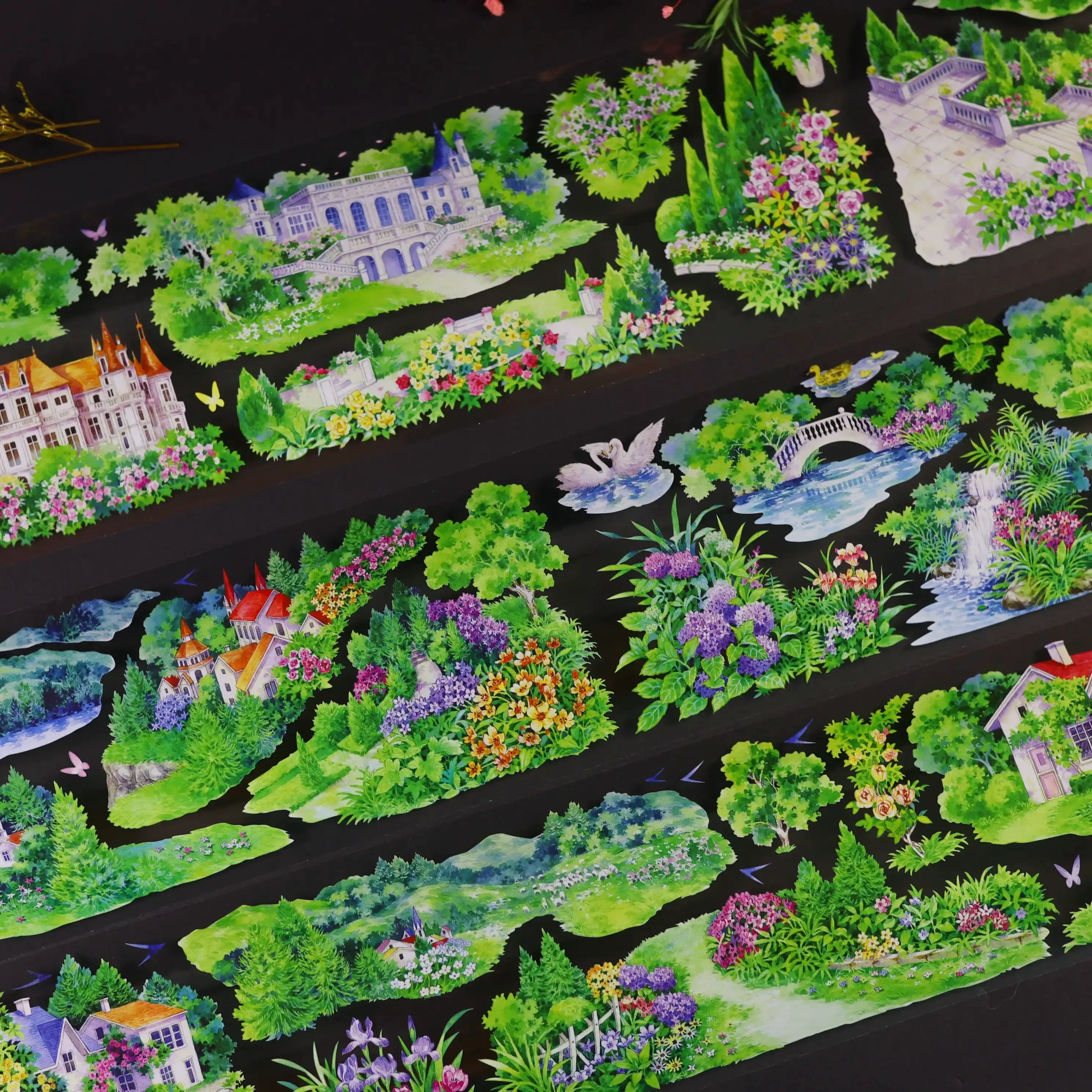 Englisches Herrenhausgarten PET Tape 8.5cm×5m | Anwesen & Botanische Szenen in Aquarell