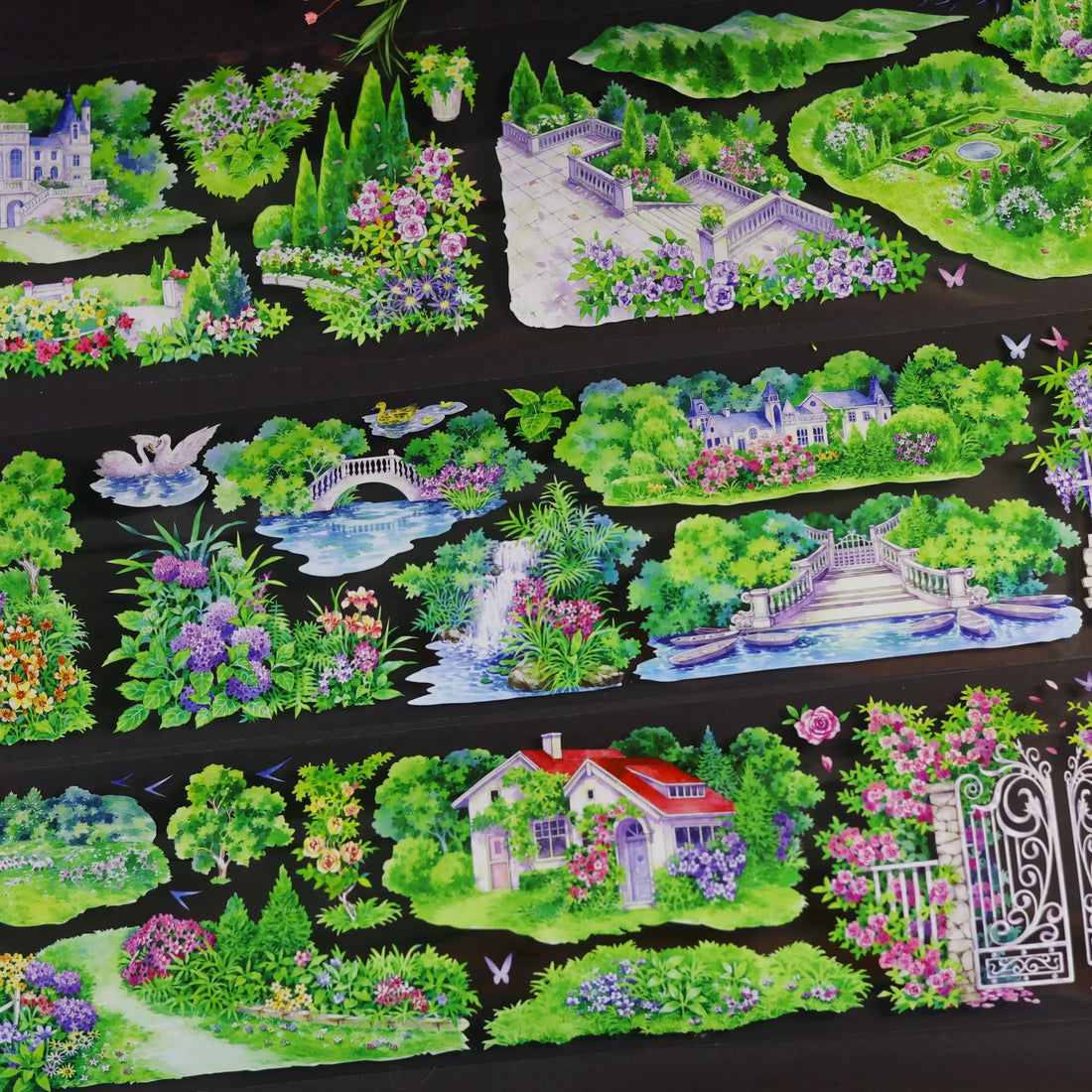 English Manor Garden PET Tape 8.5cm×5m | Watercolor Estate & Botanical Scenery