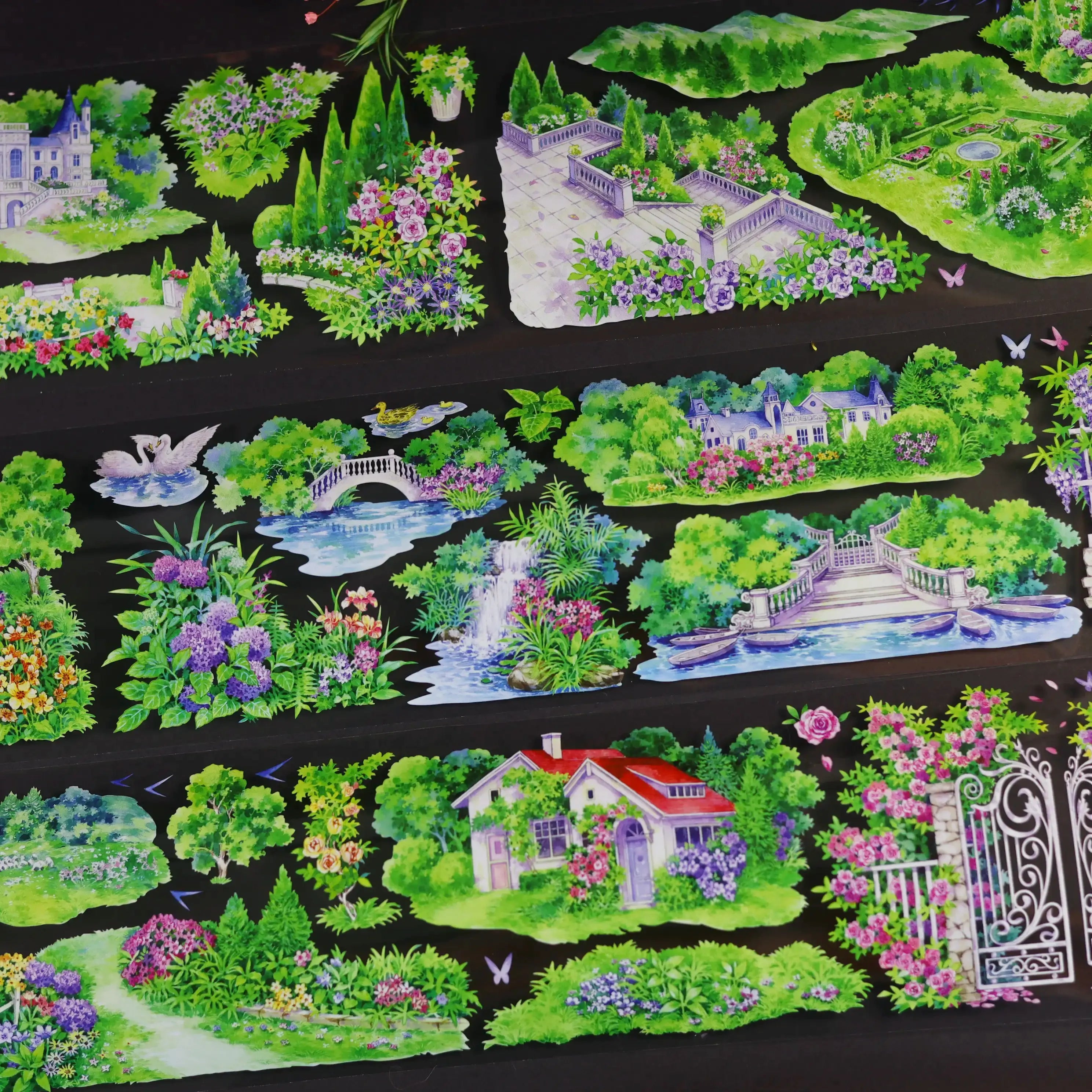Englisches Herrenhausgarten PET Tape 8.5cm×5m | Anwesen & Botanische Szenen in Aquarell