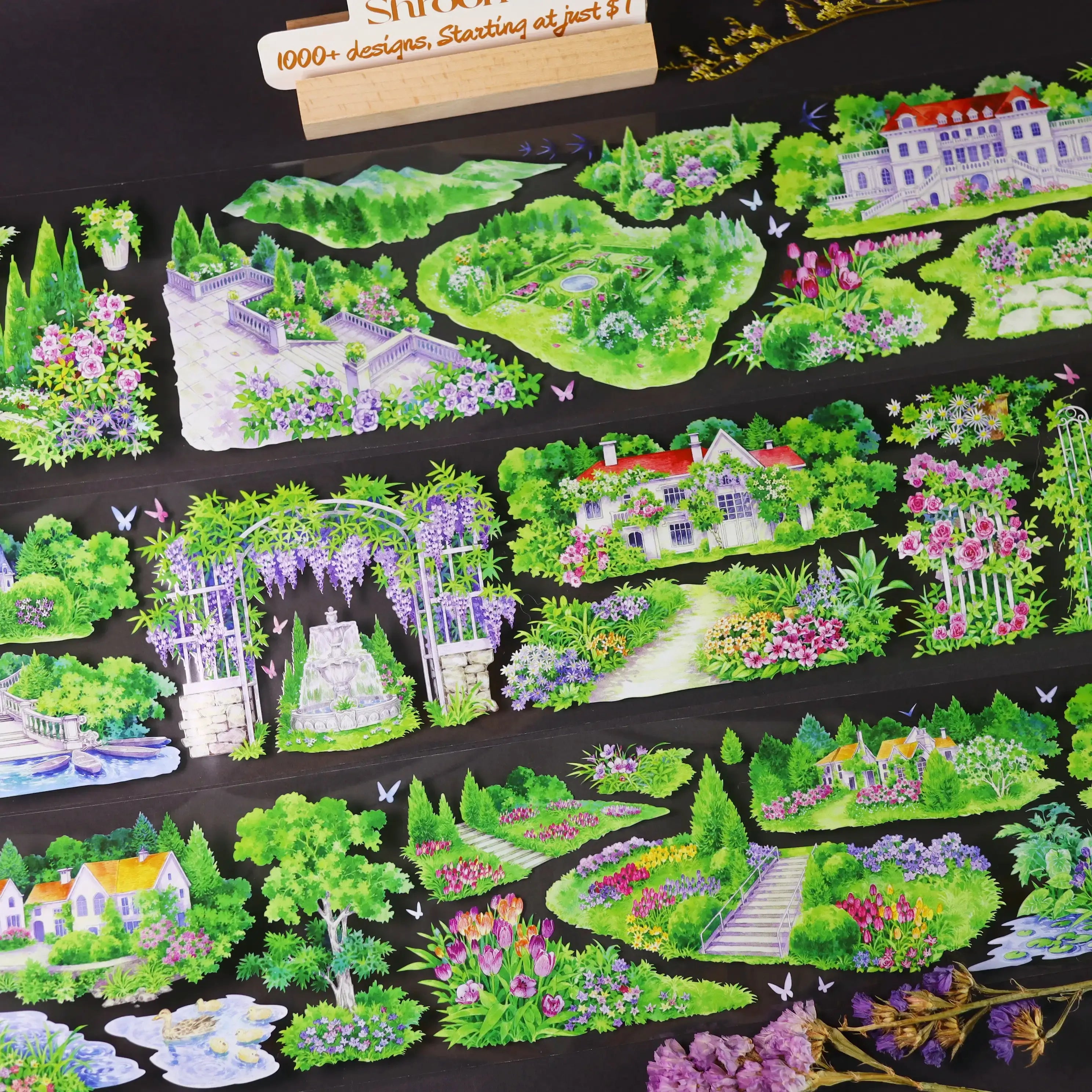 Englisches Herrenhausgarten PET Tape 8.5cm×5m | Anwesen & Botanische Szenen in Aquarell