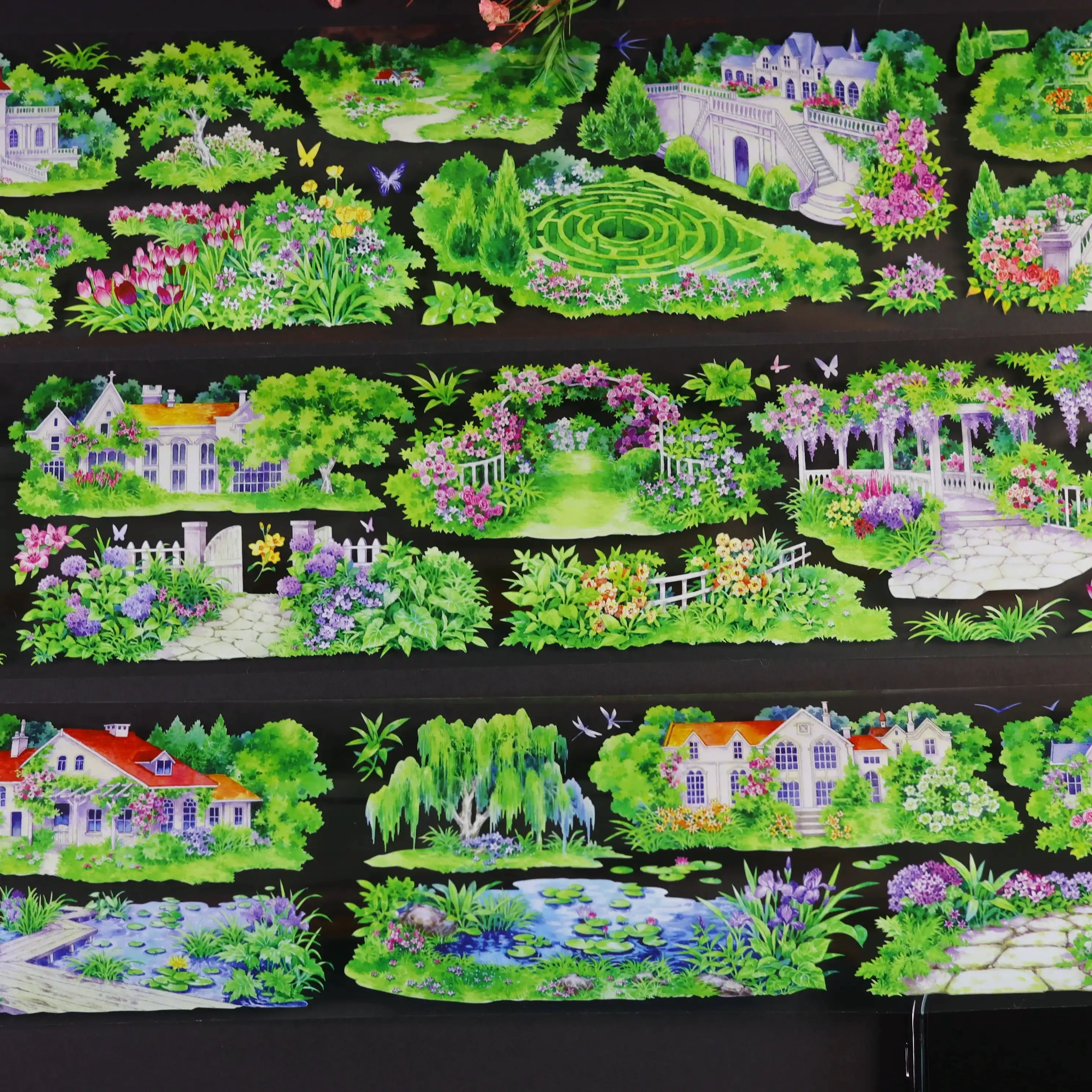 Englisches Herrenhausgarten PET Tape 8.5cm×5m | Anwesen & Botanische Szenen in Aquarell