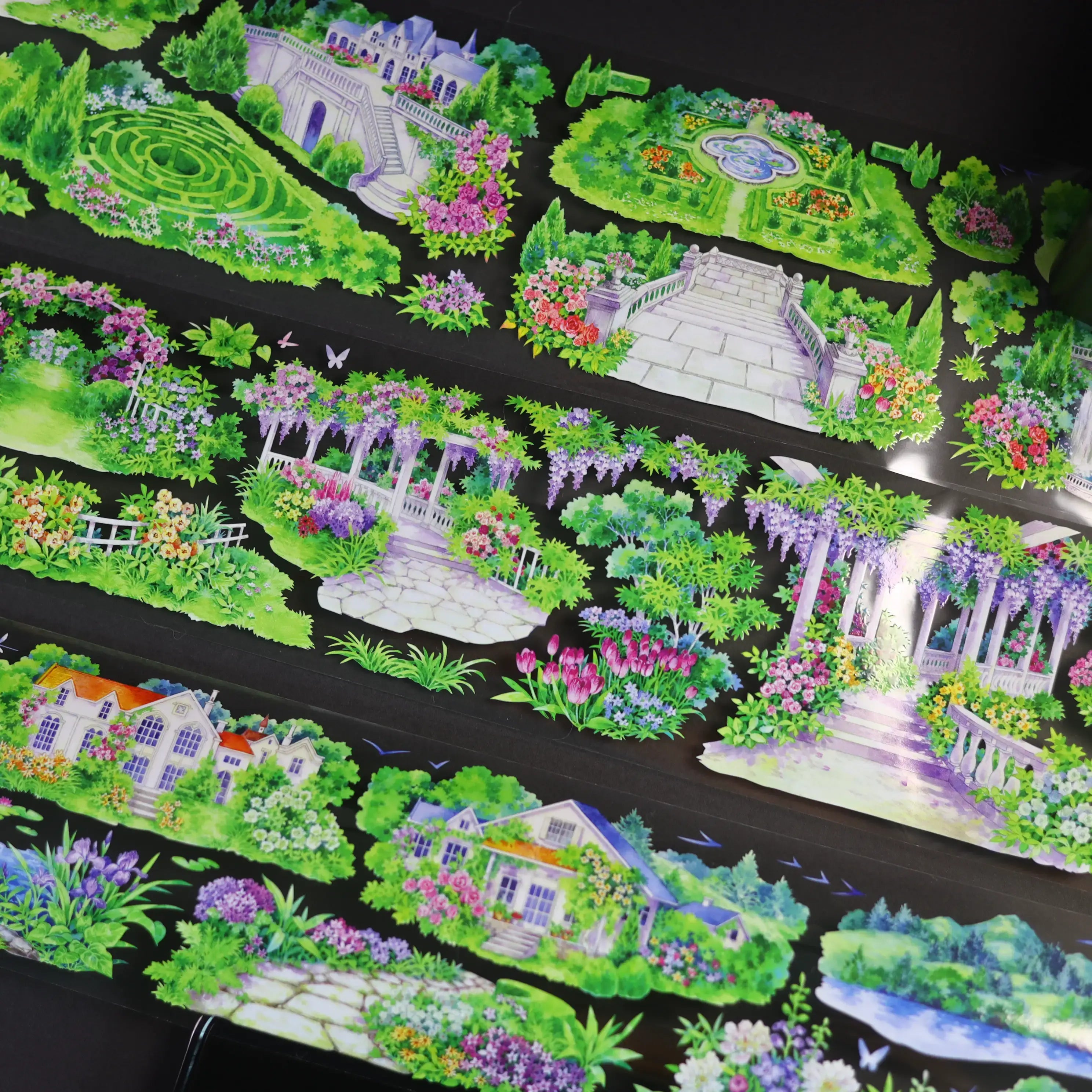 Englisches Herrenhausgarten PET Tape 8.5cm×5m | Anwesen & Botanische Szenen in Aquarell