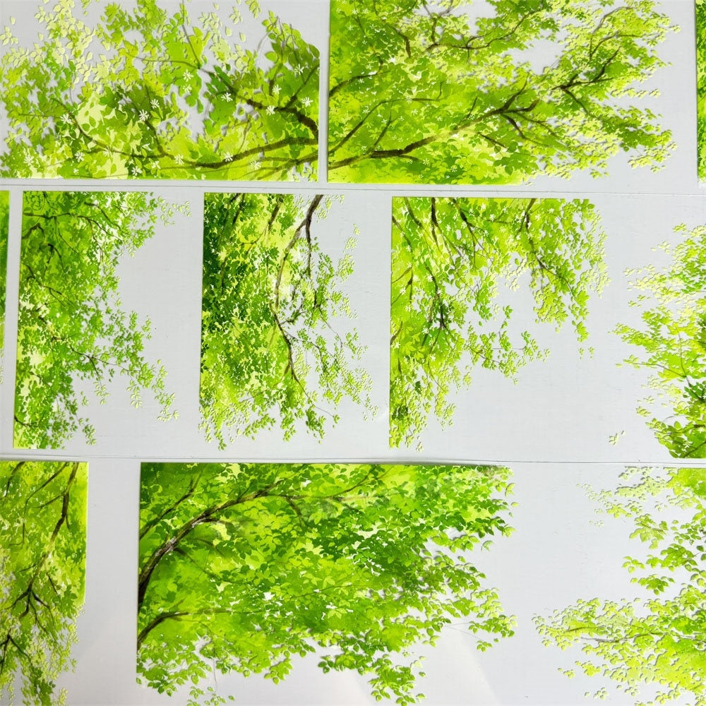 Bright green summer tree canopies on PET tape