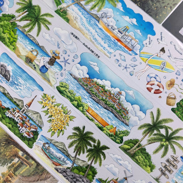 Midsummer Tide PET tape with tropical seaside and island scenes