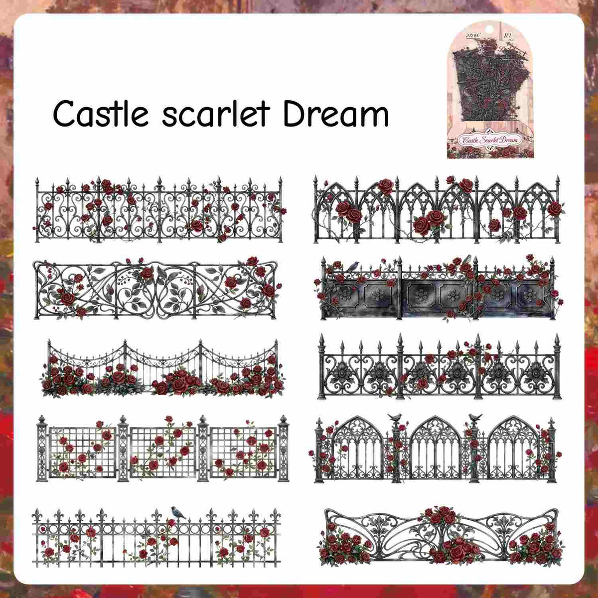 Border sticker of a lattice trellis fence with climbing flowers