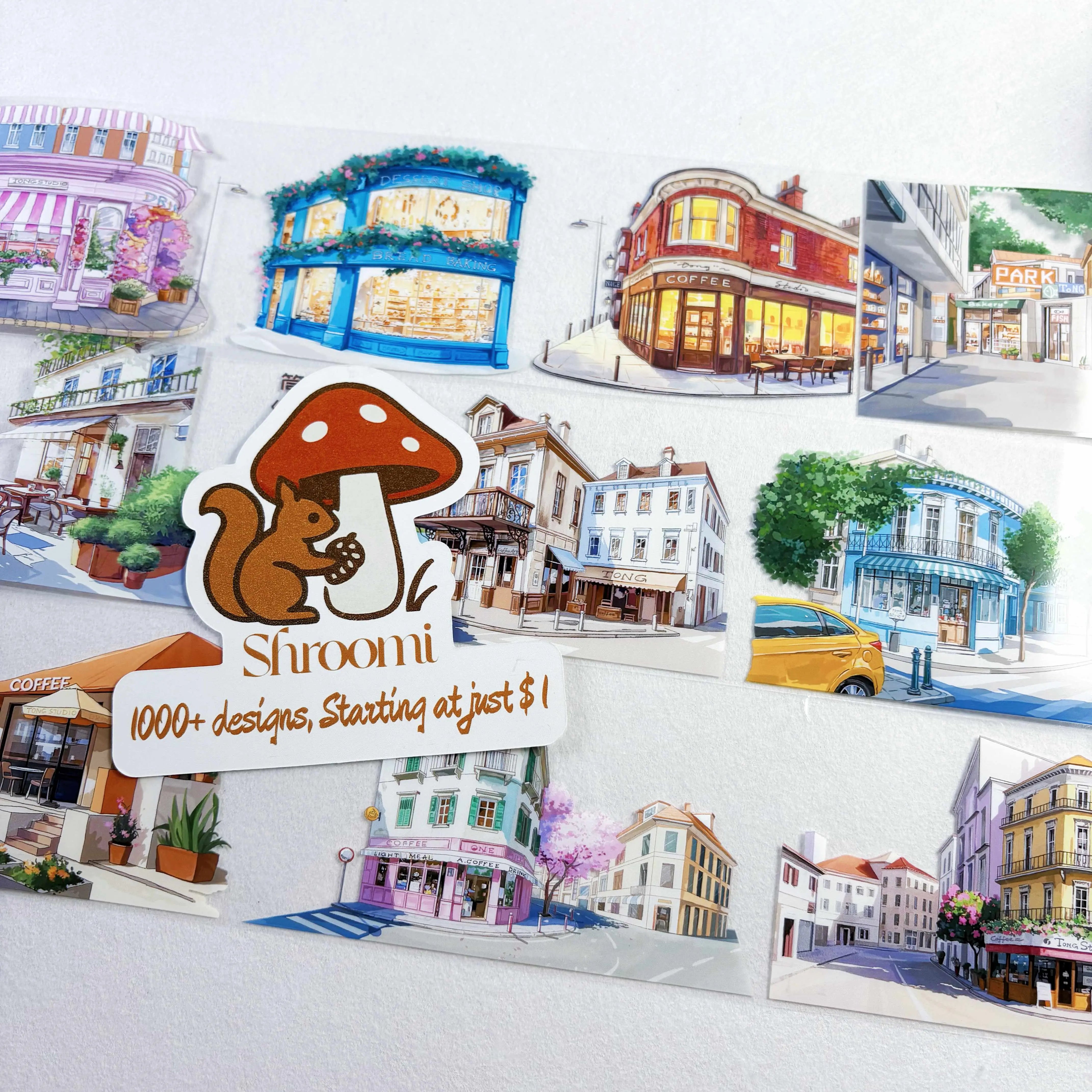 Corners of the City - Buildings, Roadside Shops, Pavement Corners of the City PET Tape | Japanese Anime Style Scenery