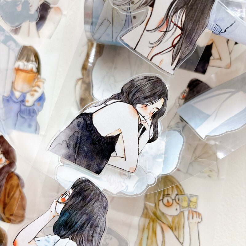 Tape roll and strips featuring watercolor girl portraits