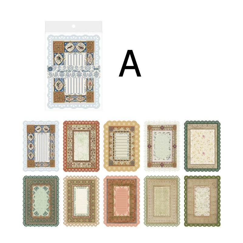 Vintage lace-edge scrapbooking paper design featuring antique lace borders and aged book-page texture