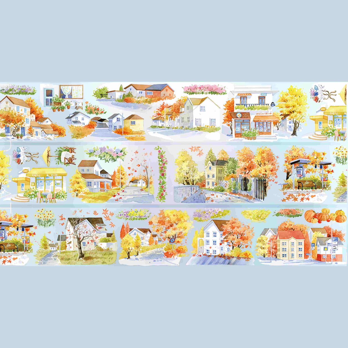 Design from the 10-piece Autumn Campus & Meadow Collection decorative tape, featuring an autumn nature motif