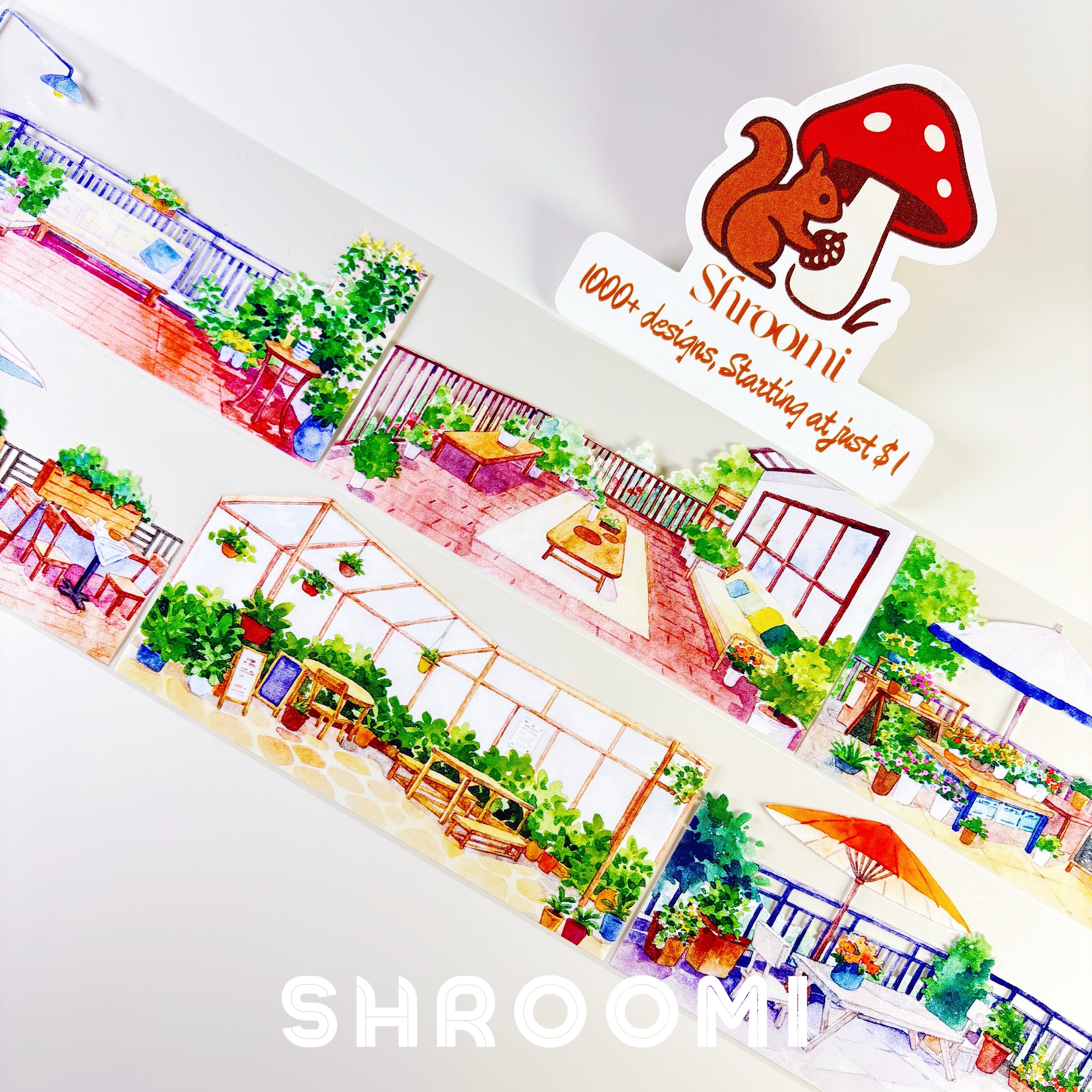 Rooftop Garden PET Tape Sunny Terrace Cafe PET Tape | Cozy Outdoor Garden Washi Tape | Balcony Life Decorative Tape