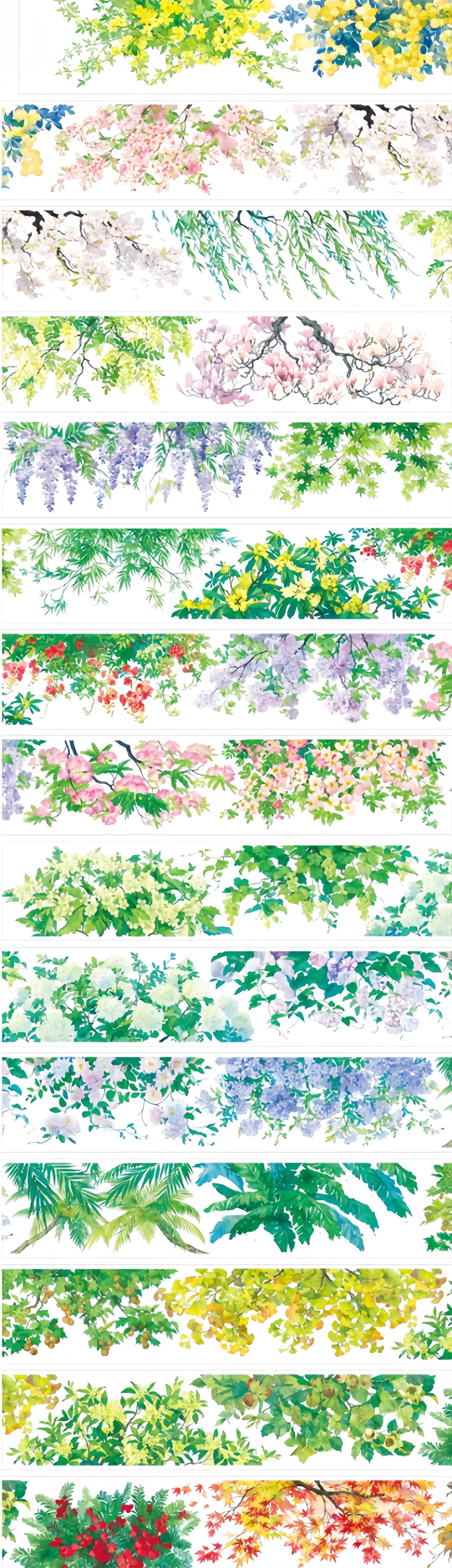 Overview of four seasons flowering trees PET tape showing all seasonal canopy scene strips