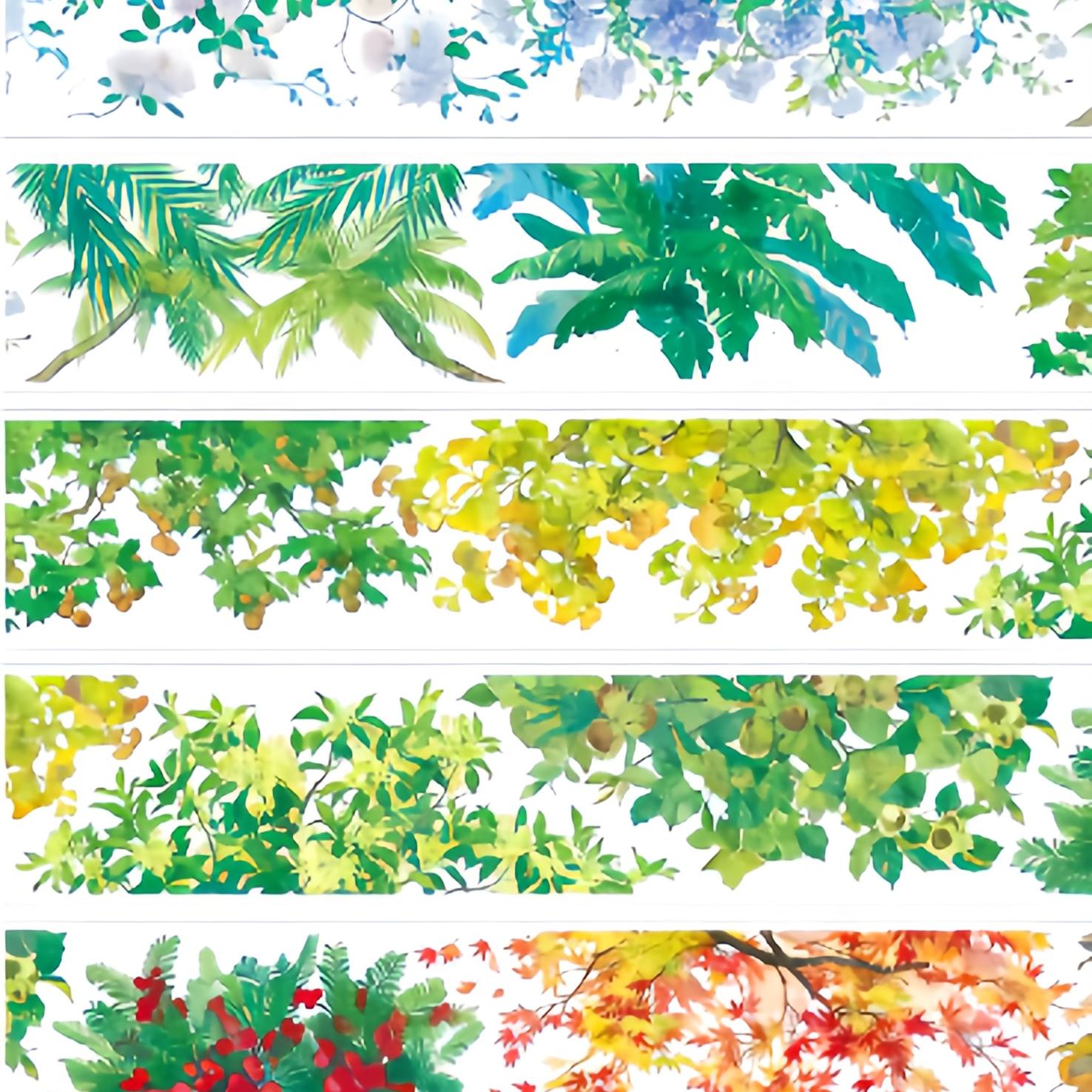 Four seasons flowering trees PET tape showing magnolia branches and cascading purple wisteria canopy