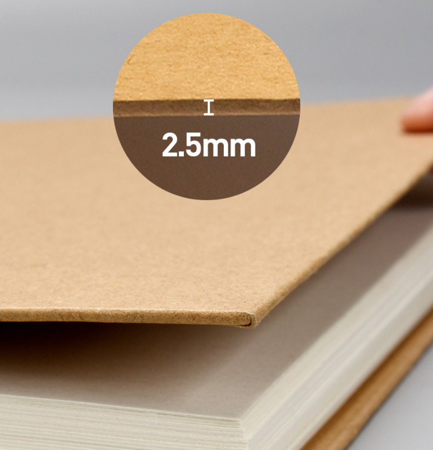 Close-up of spiral journal binding showing 2.5mm thick blank white pages